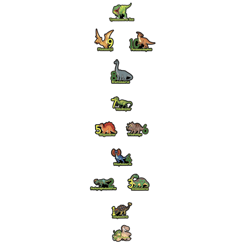 Colorful dinosaur-themed sensory path with numbered footprints for kids' play.